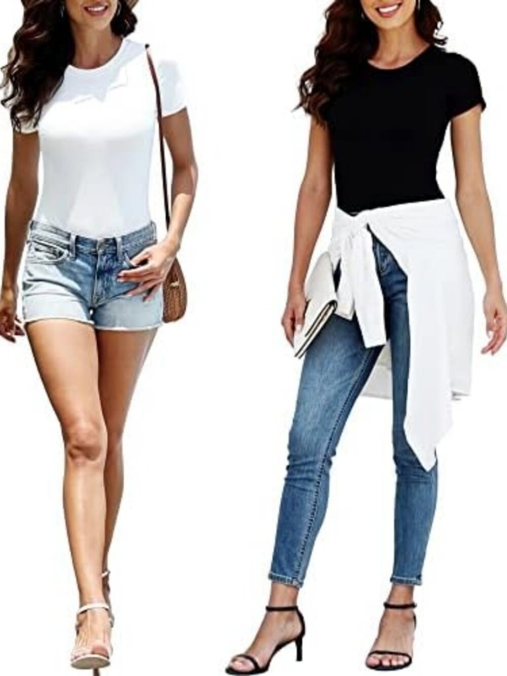 Women's Casual Short Sleeve Round Neck Bodysuit Tops - 4/5 Pack Basic Tees - Picture 5 of 5